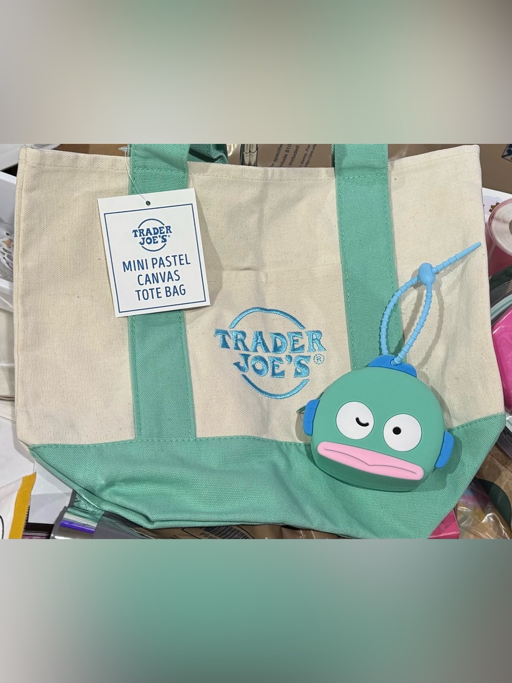Trader Joe’s Mini Canvas Tote Bag - with Hangydon Coin Pouch Mint Green